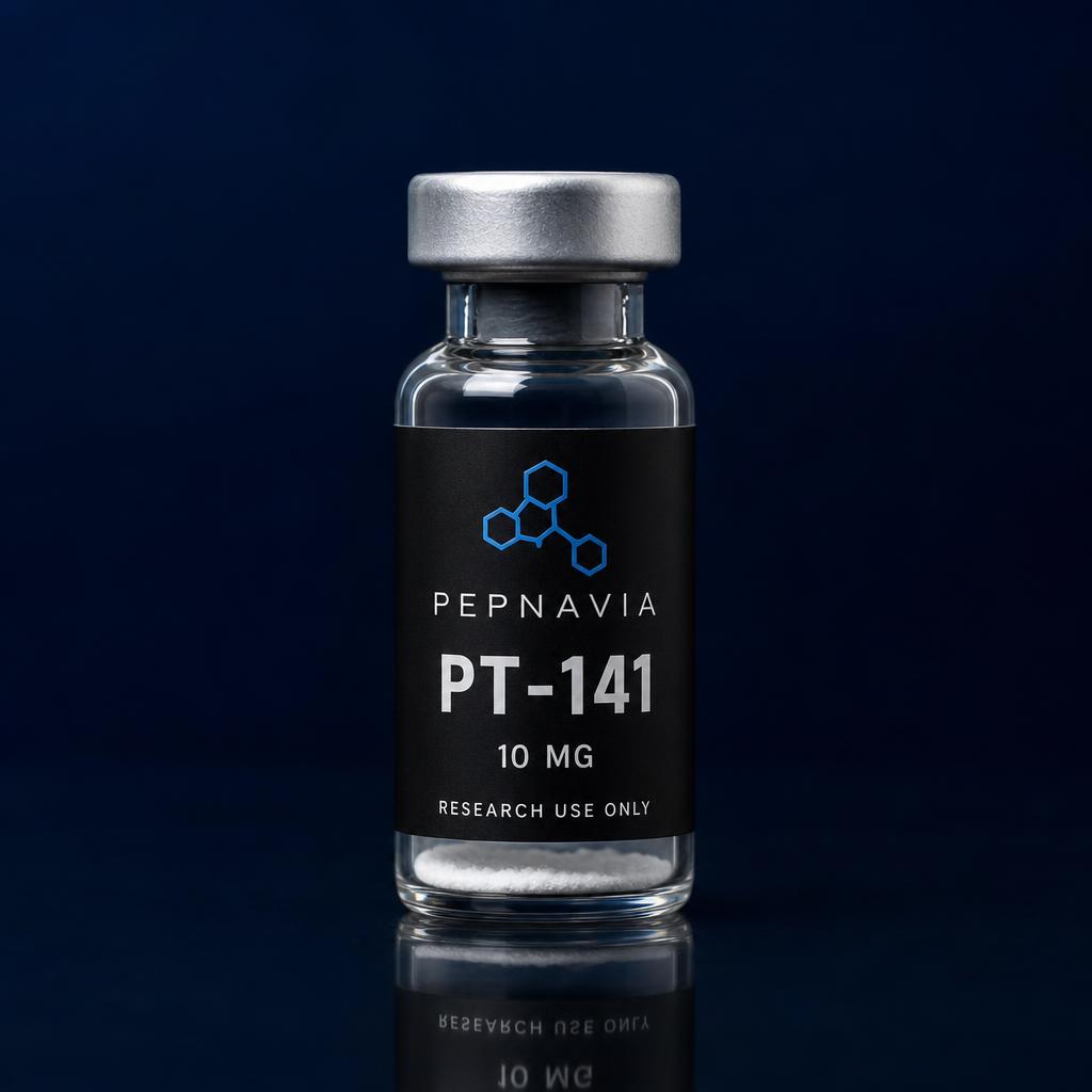 PT-141 10 mg — vial med PEPNAVIA-etikett, endast för forskningsbruk