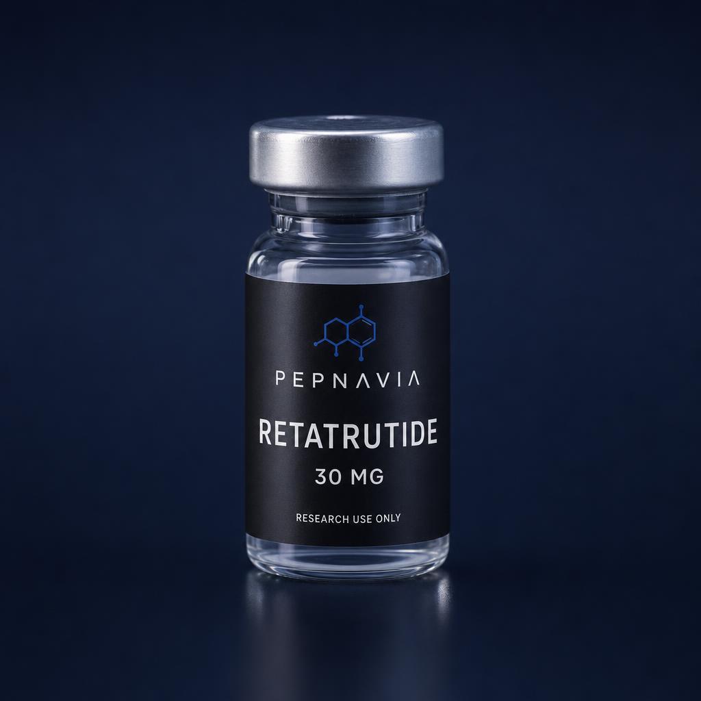 Retatrutide 10 mg — vial med PEPNAVIA-etikett, endast för forskningsbruk